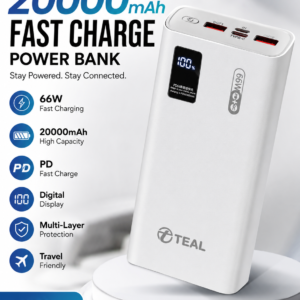 Teal™ 66W 20000mAh Fast Charging PD Power Bank With Digital Display - 1 Month Warranty